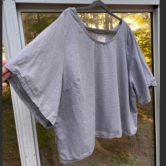 Connally McDougall Blue w/White Stripes Cotton Wide Neck Boxy Tee Womens Size 3X - Picture 2 of 6